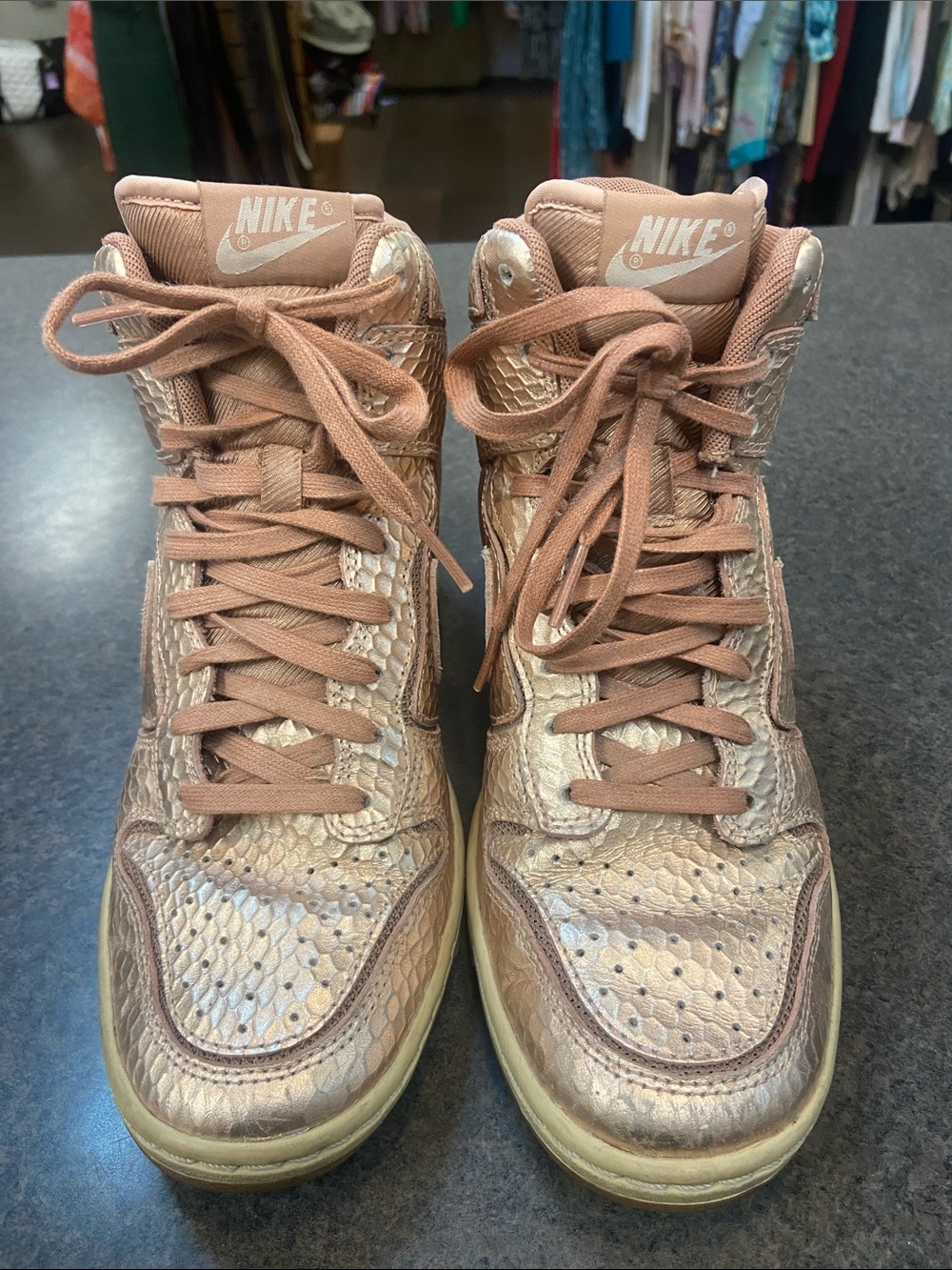 Nike Metallic Rose-Tan High Top Sneakers